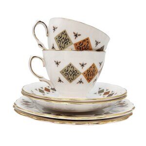 Vtg Colclough Bone China 2 Sets Crispin Pattern 8198 c.1960 Cup Saucer Dessert